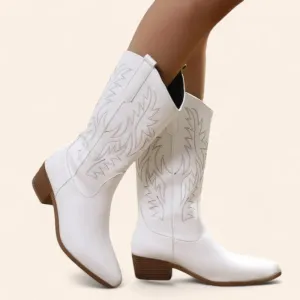 White cowboy boots with classic embroidery - N°5