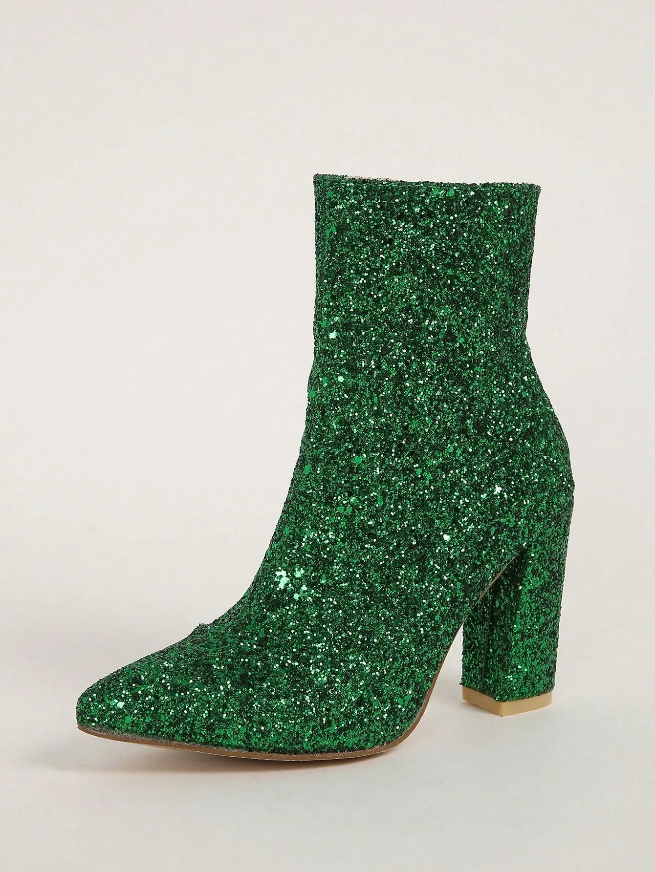 Women's Fashionable Boots, Silver Metallic Pointed Toe Chunky Heel Ankle Boots With Adhesive Design