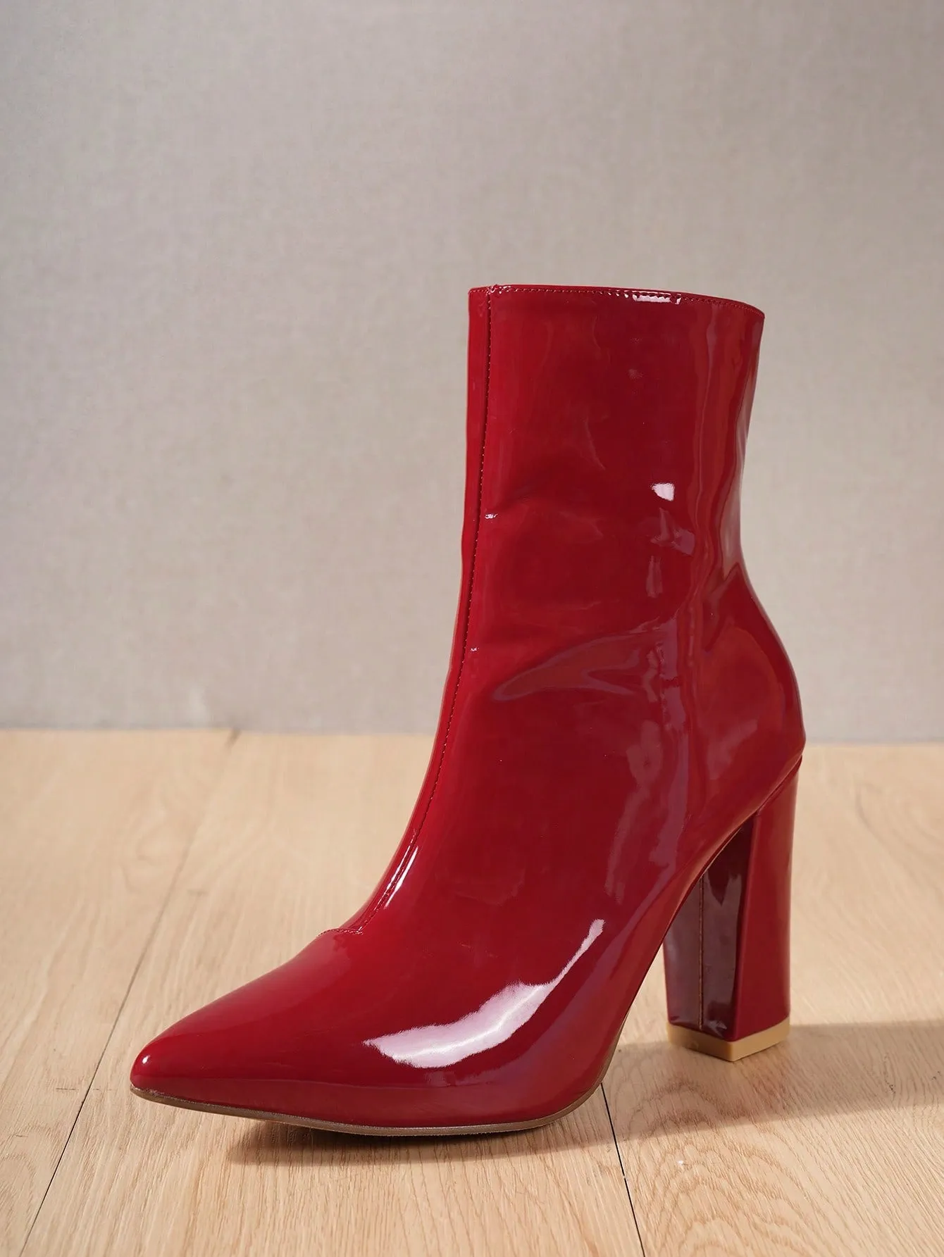 Women's Fashionable Boots, Silver Metallic Pointed Toe Chunky Heel Ankle Boots With Adhesive Design